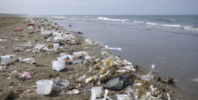 Plastic pollution on a beach