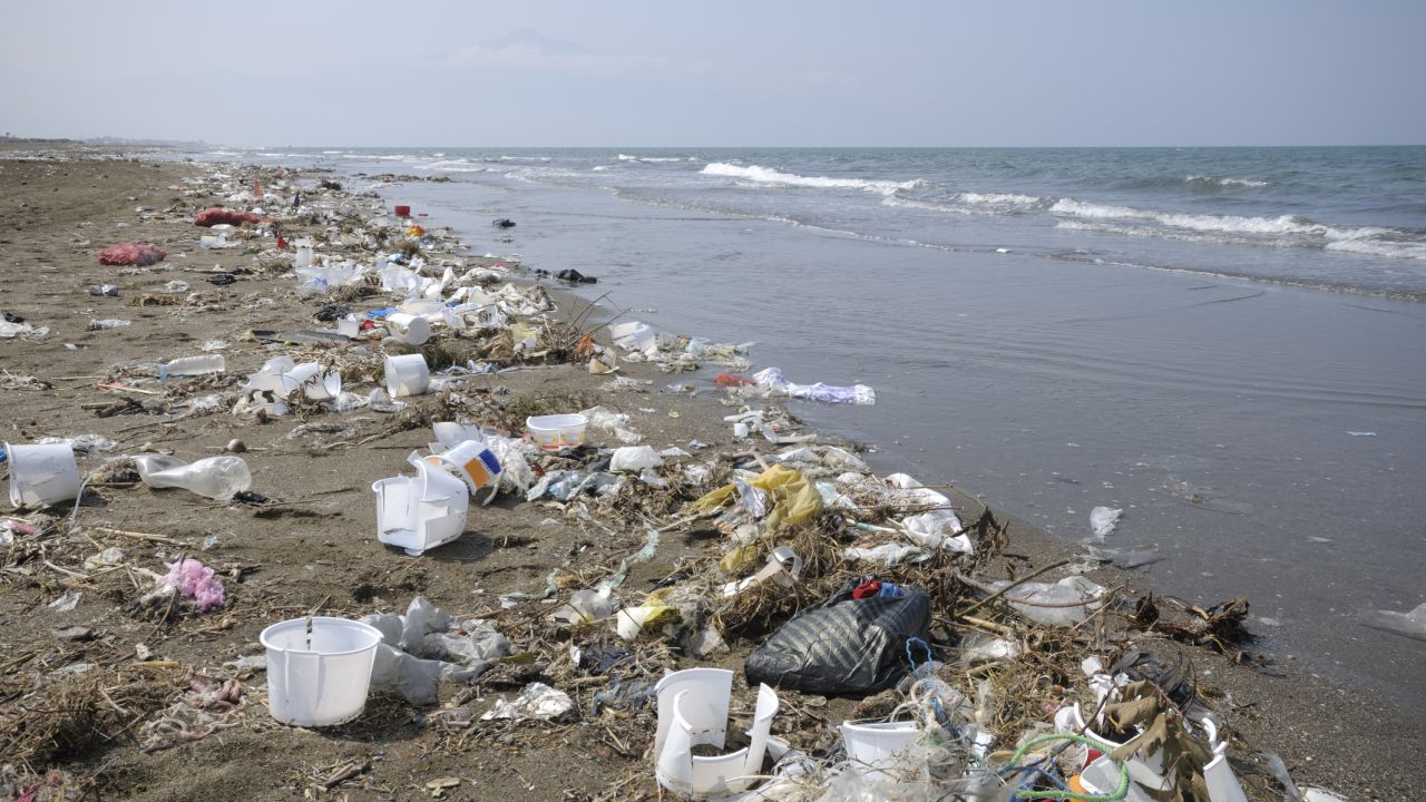 Plastic pollution on a beach