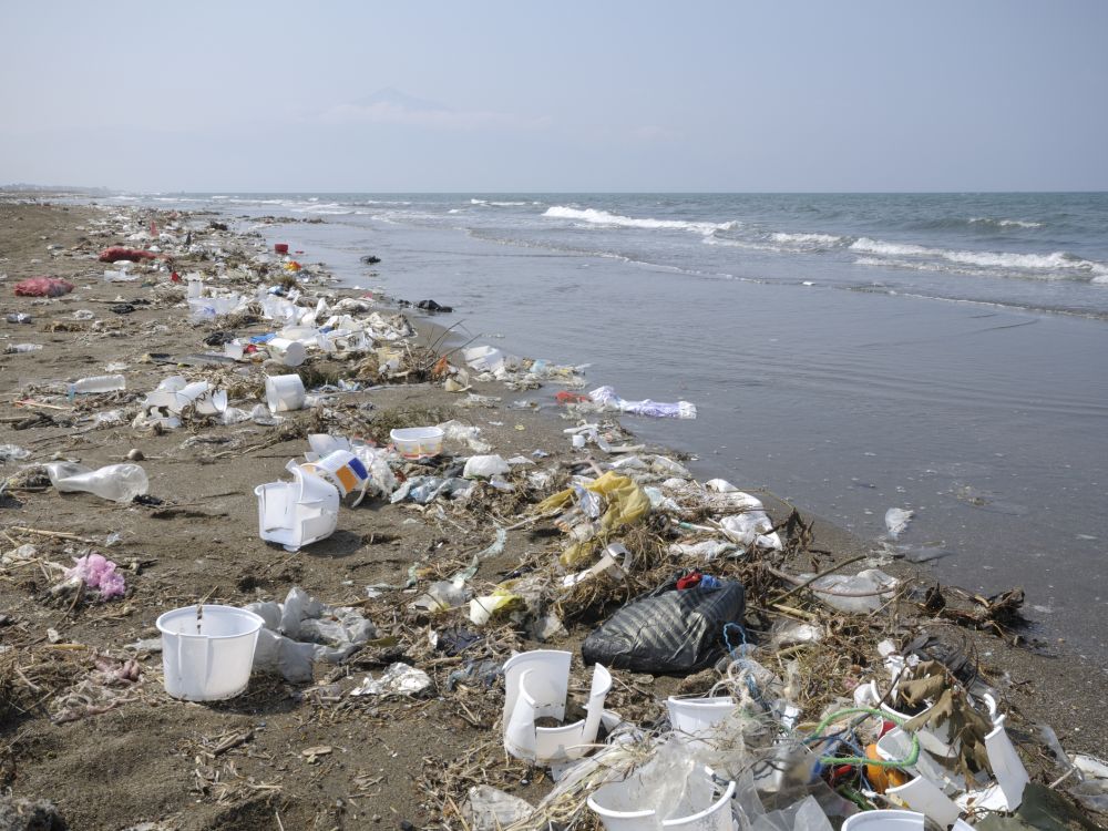 Plastic pollution on a beach