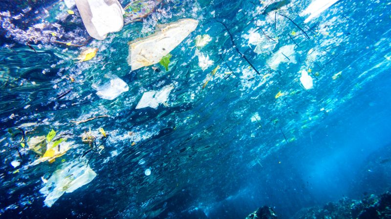 Underwater image of plastic pollution in the ocean