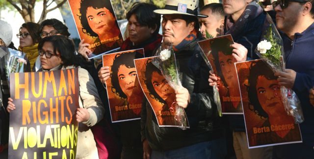 People protesting the death of indigenous activist Berta Cáceres who was shot dead at her home in Honduras.