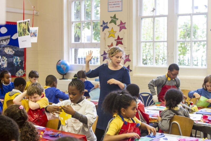 photo of primary school children and teacher in class