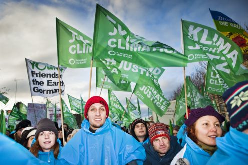 photo of Friends of the Earth campaigners at international climate talks