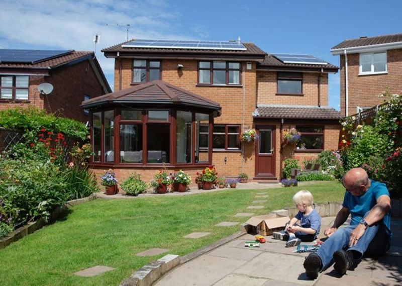 Solar panels on a house roof