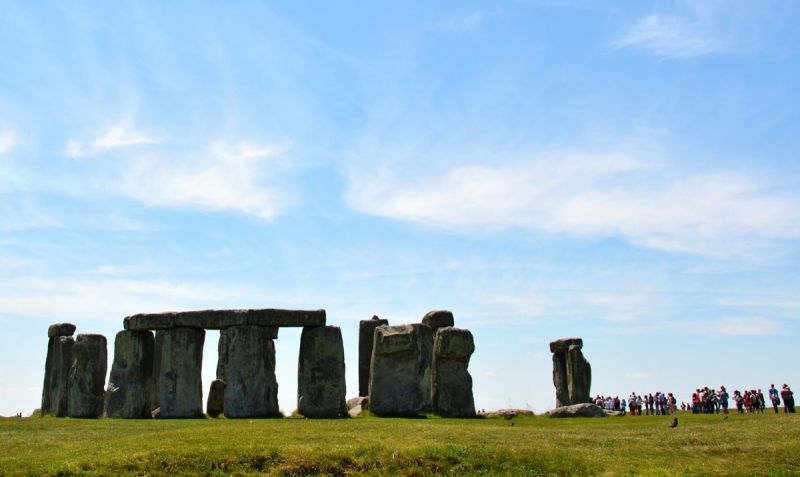 Stonehenge with visitors lining up to view