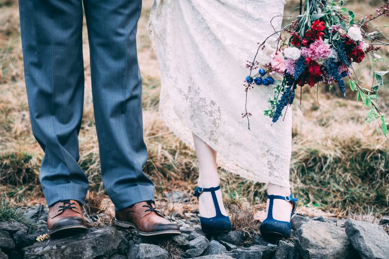 Wedding couple - trousers dress and flowers