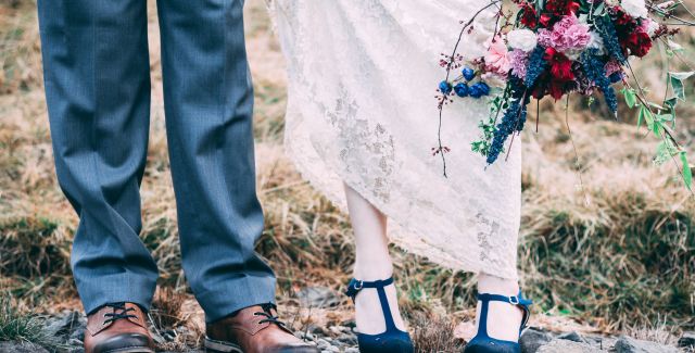Wedding couple - trousers dress and flowers