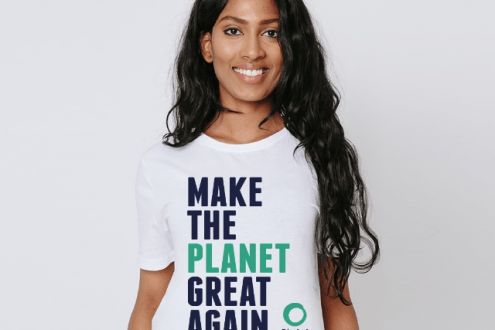 photo of model wearing Make the planet great again tee-shirt