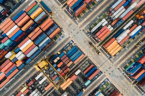 Aerial photo of shipping containers