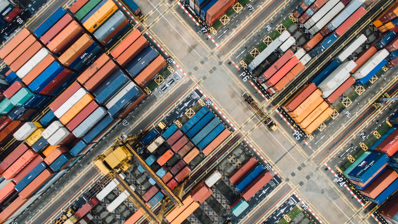 Aerial photo of shipping containers