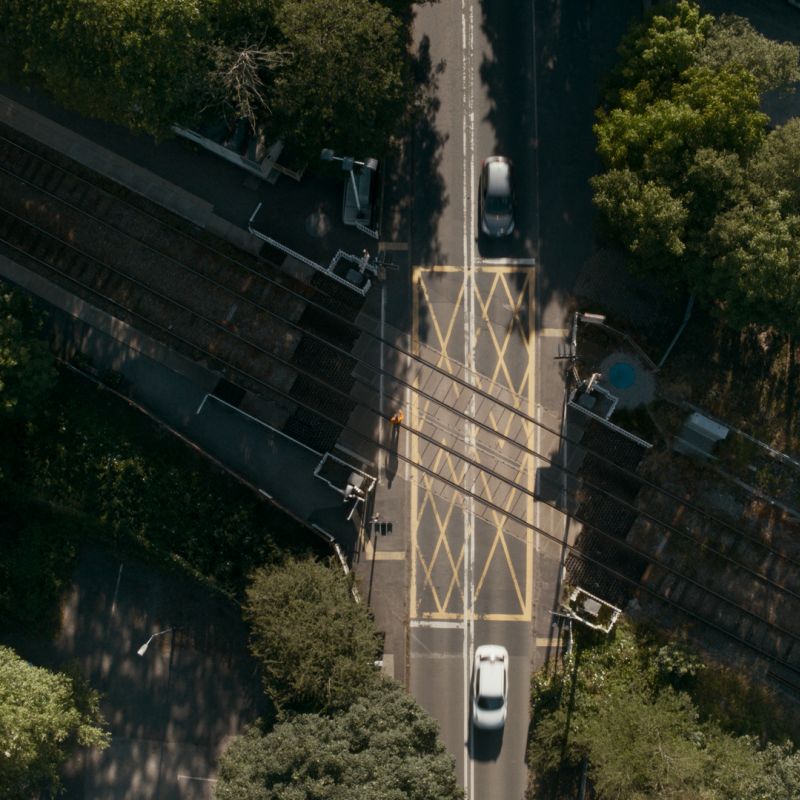 Aerial photo of road and rail junction