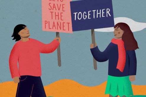 Couple protesting to save the planet together