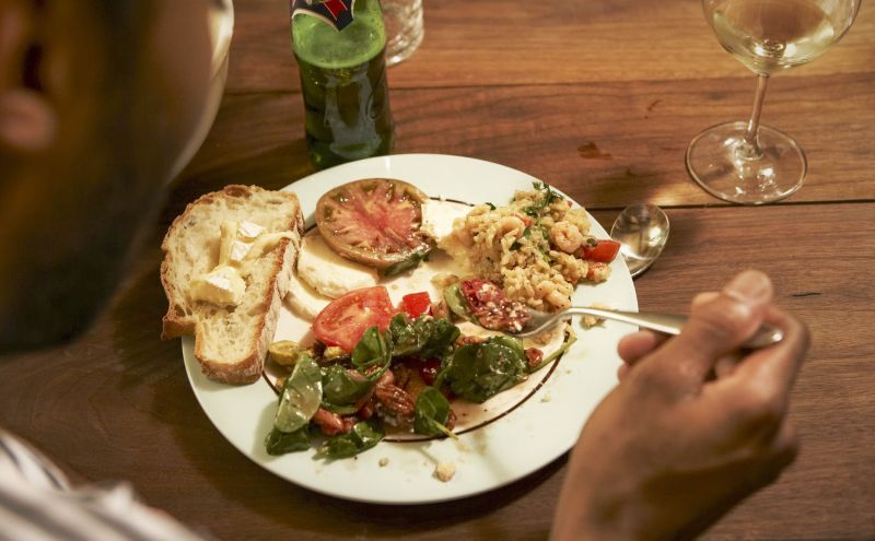 Man having a vegetarian meal