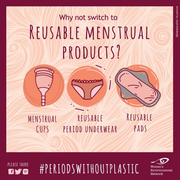 Graphic showing reusable menstrual products