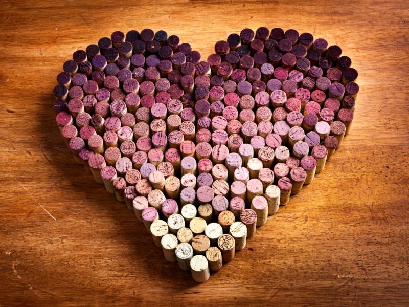 Wine corks lined up to form a love heart