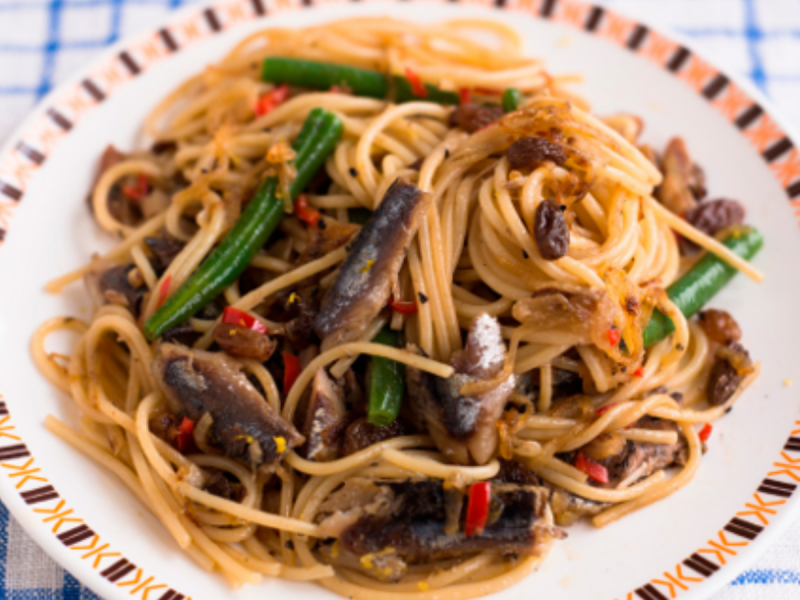 Plate of sustainable sardines and pasta