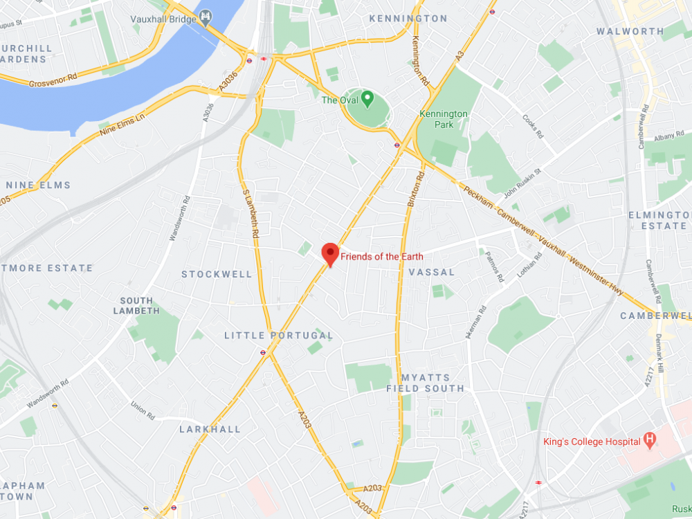 Friends of the Earth main office location screenshot from Google Maps