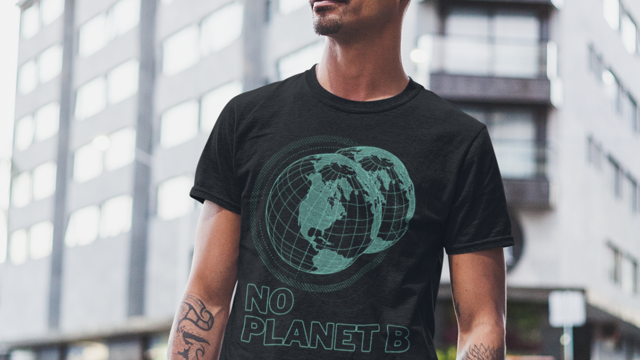 Teemill Tshirt No Planet B male model - square